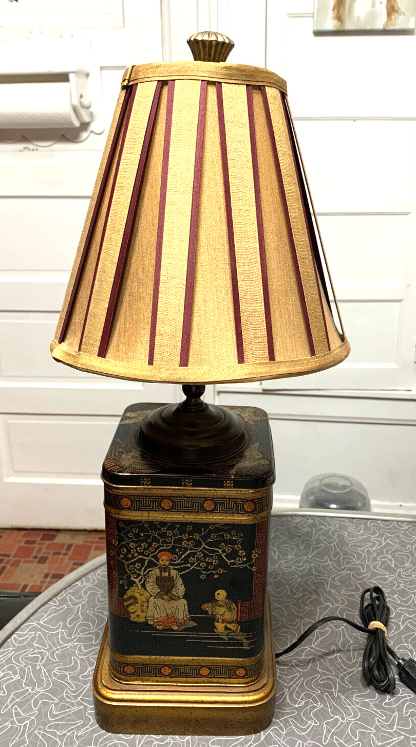 Vintage Frederick Cooper Chinoiserie Tea Tin Table Lamp no shade black orange