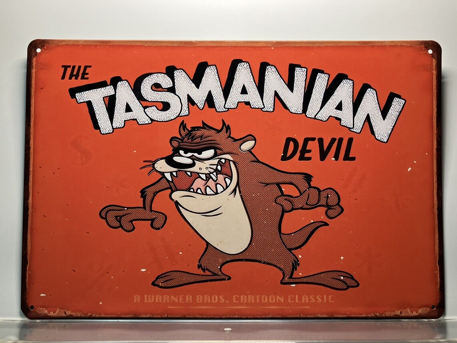 VINTAGE REPRODUCTION TIN SIGN- WALL ART- DECOR- MAN CAVE- THE TASMANIAN DEVIL