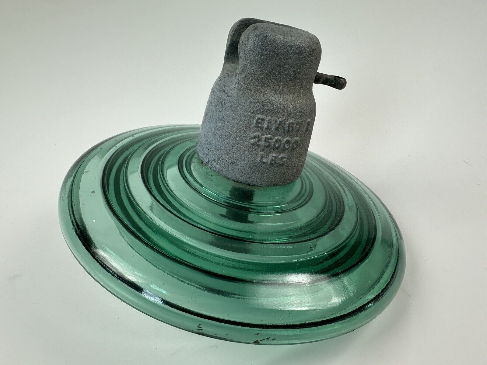 Vintage Large Green Glass Disc Saucer Suspension High Voltage Power Insulator