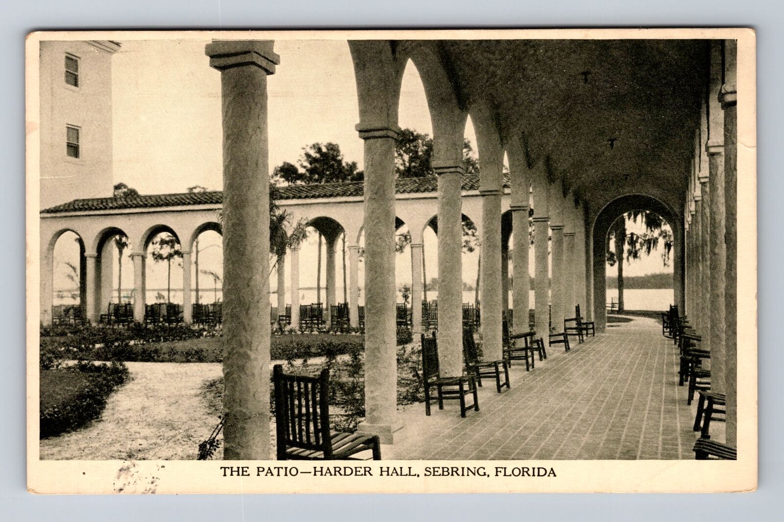 Sebring FL-Florida, The Patio, Harder Hall, Antique Souvenir Vintage Postcard