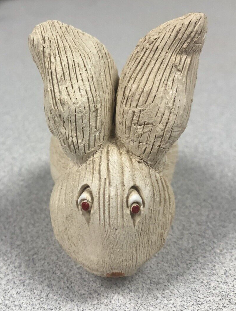 VTG Artesania Rinconada Bunny Rabbit Hare Sculpture Figurine Signed - Uruguay