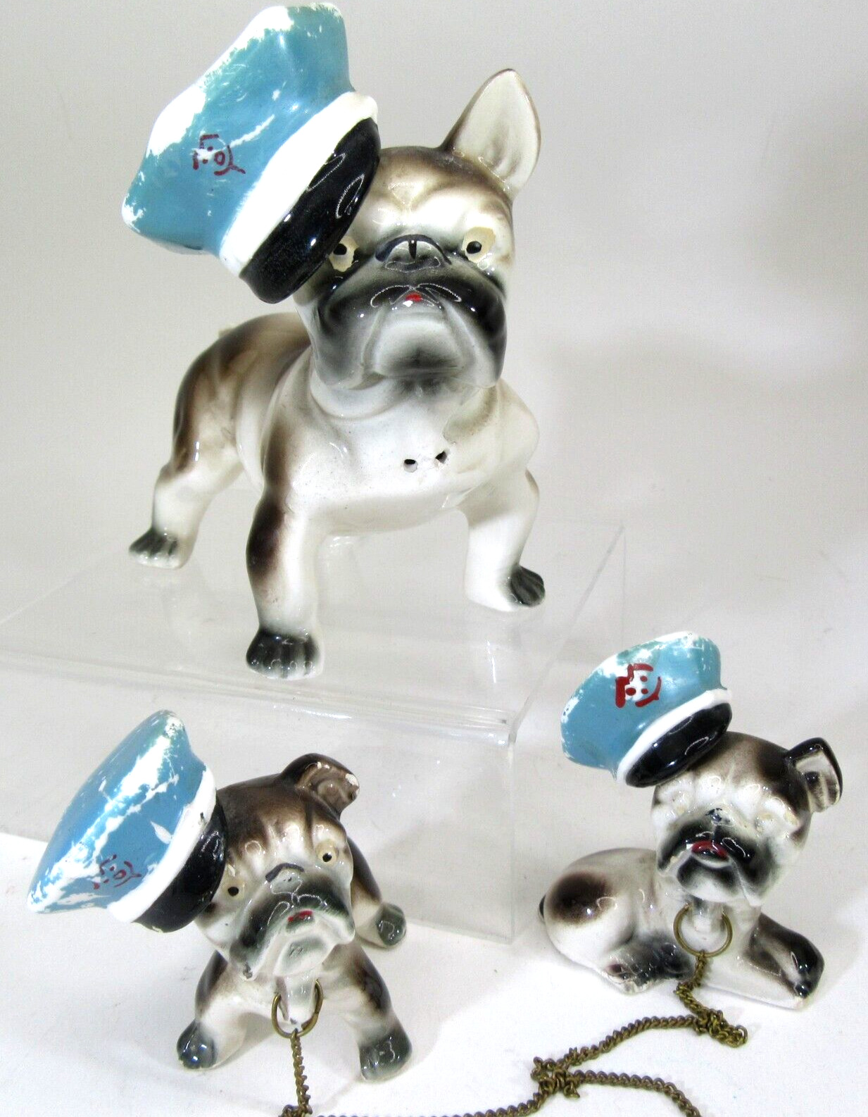 Vintage Police BULL DOG bone china japan figurines pups law enforcement bulldog