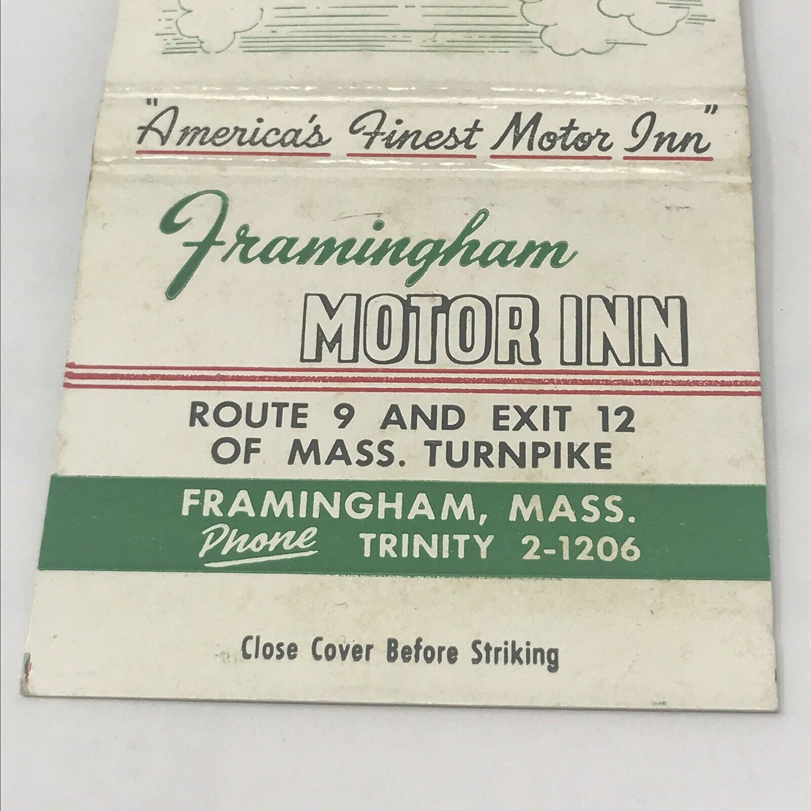 Vintage Matchbook Farmingham Massachusetts Advertisement Motor Inn