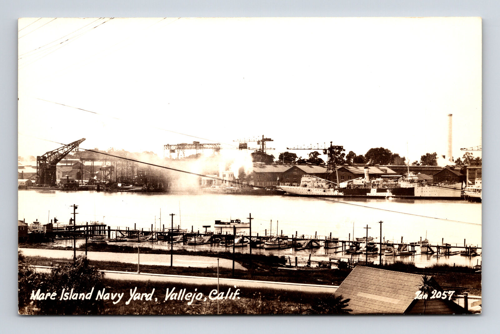 RPPC Mare Island Navy Yard Boats Vallejo California CA Real Photo Postcard