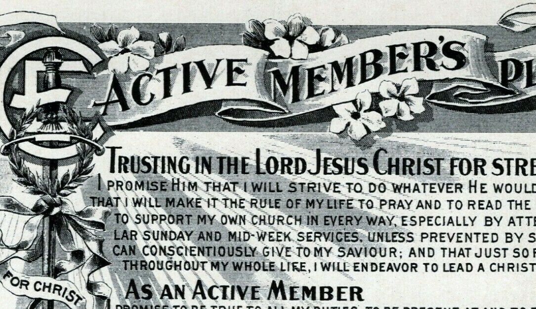 Religious Christian Endeavor Active Member\'s Pledge For Christ and Church A603