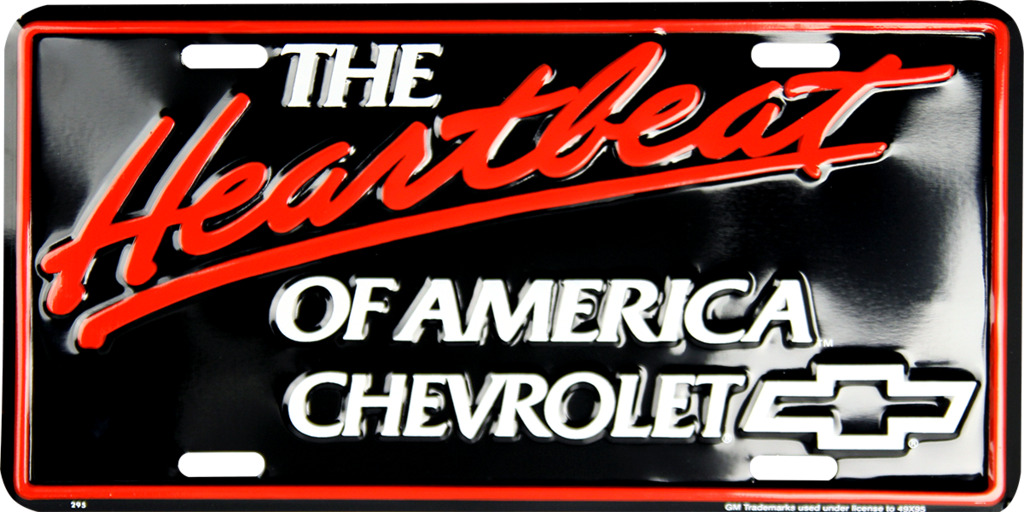 Chevrolet The Heartbeat Of America Emblem Embossed Metal License Plate Sign
