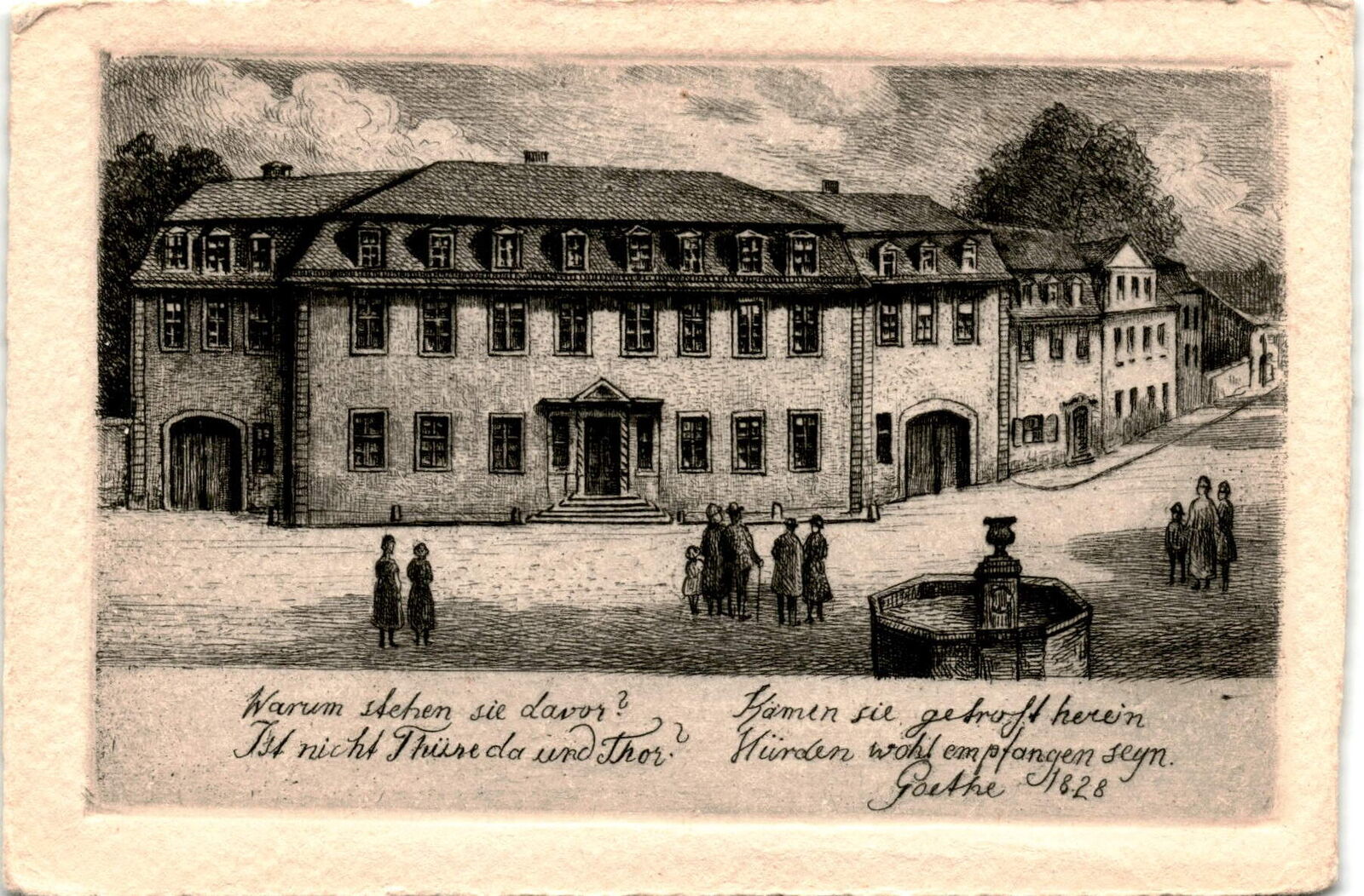 Goethe, 1828, Weimar, German writer, museum, etching, door,  Postcard