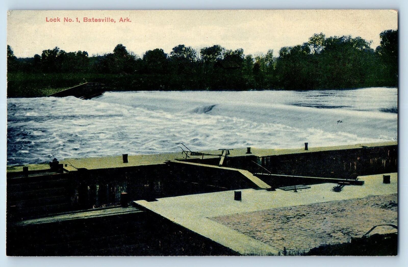 Batesville Arkansas AR Postcard Lock No. 1 Dam Waves Scenic View c1910's Antique