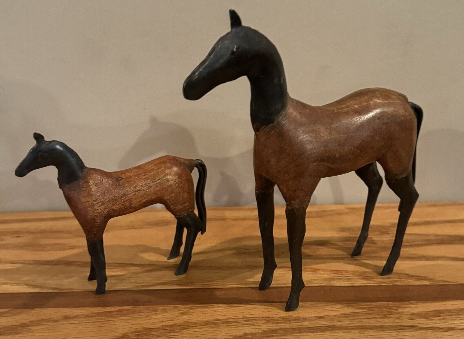 Wood & Metal Standing Horse Foal Pony Pair Black Folk Art Style Charles Marcak