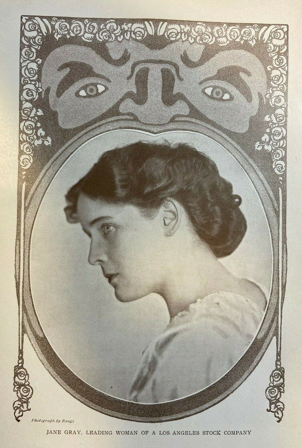 1908 Vintage Magazine Illustration Actress Jane Gray