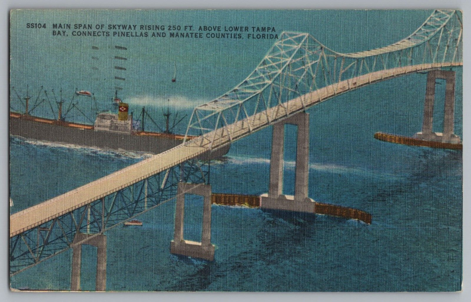 Postcard Main Span of Skyway Bridge, Tampa Bay, Florida