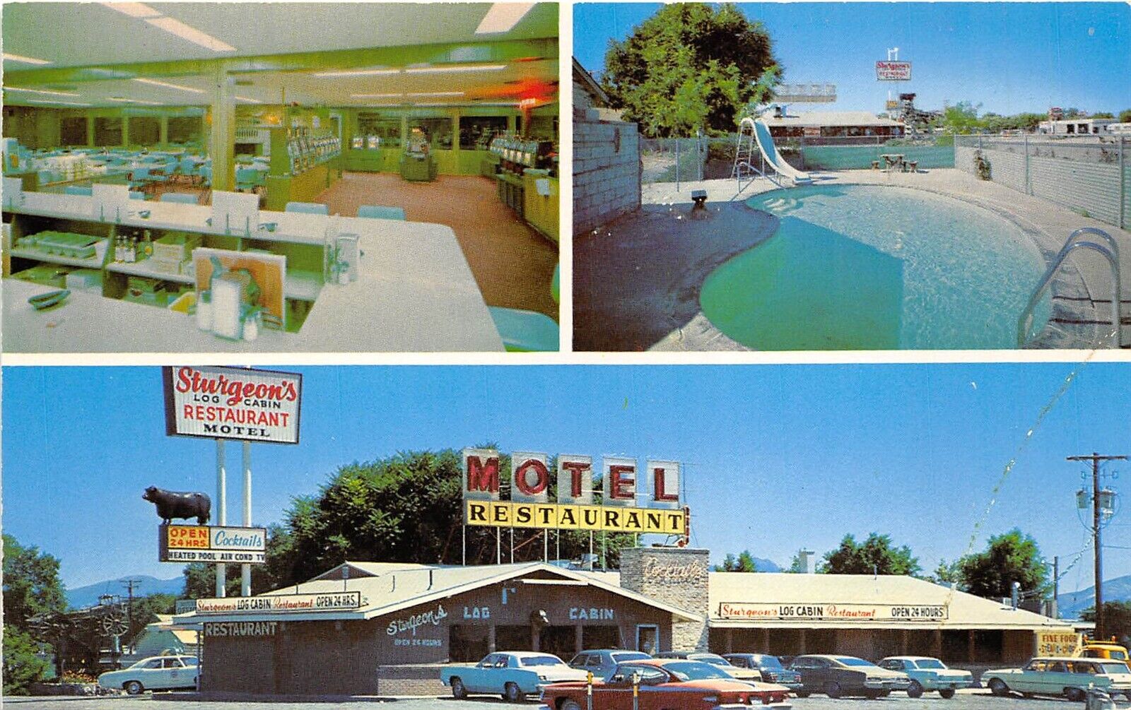 Lovelock Nevada 1960s Postcard Sturgeon\'s Log Cabin Motel & Cafe