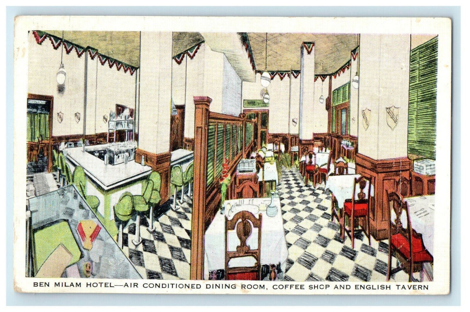 c1940s Ben Milam Hotel, Coffee Shop View, Houston Texas TX Unposted Postcard