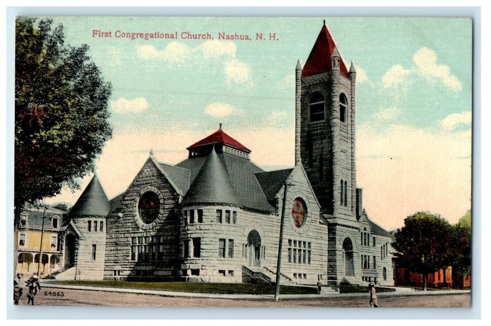 c1910s First Congregational Church View Nashua NH Unposted Postcard