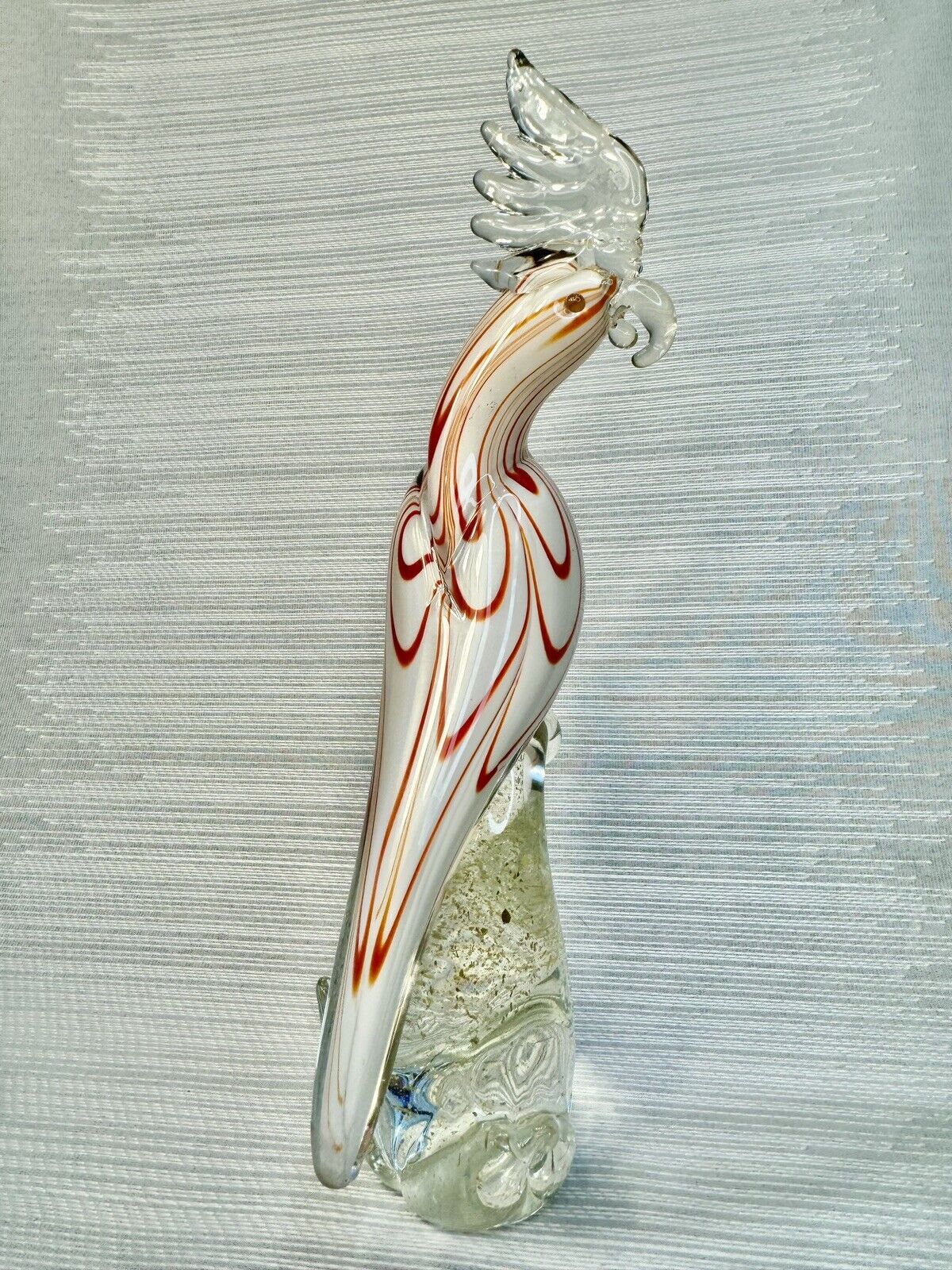 Vintage Murano Glass 13.5 Inch   White and Red  Parrot Figurine