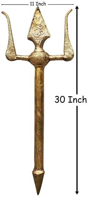 Lord Shiva\'s Trident Trishul Trishool Prong- Brass Statues Mahadev 11*3.5*30 Inc