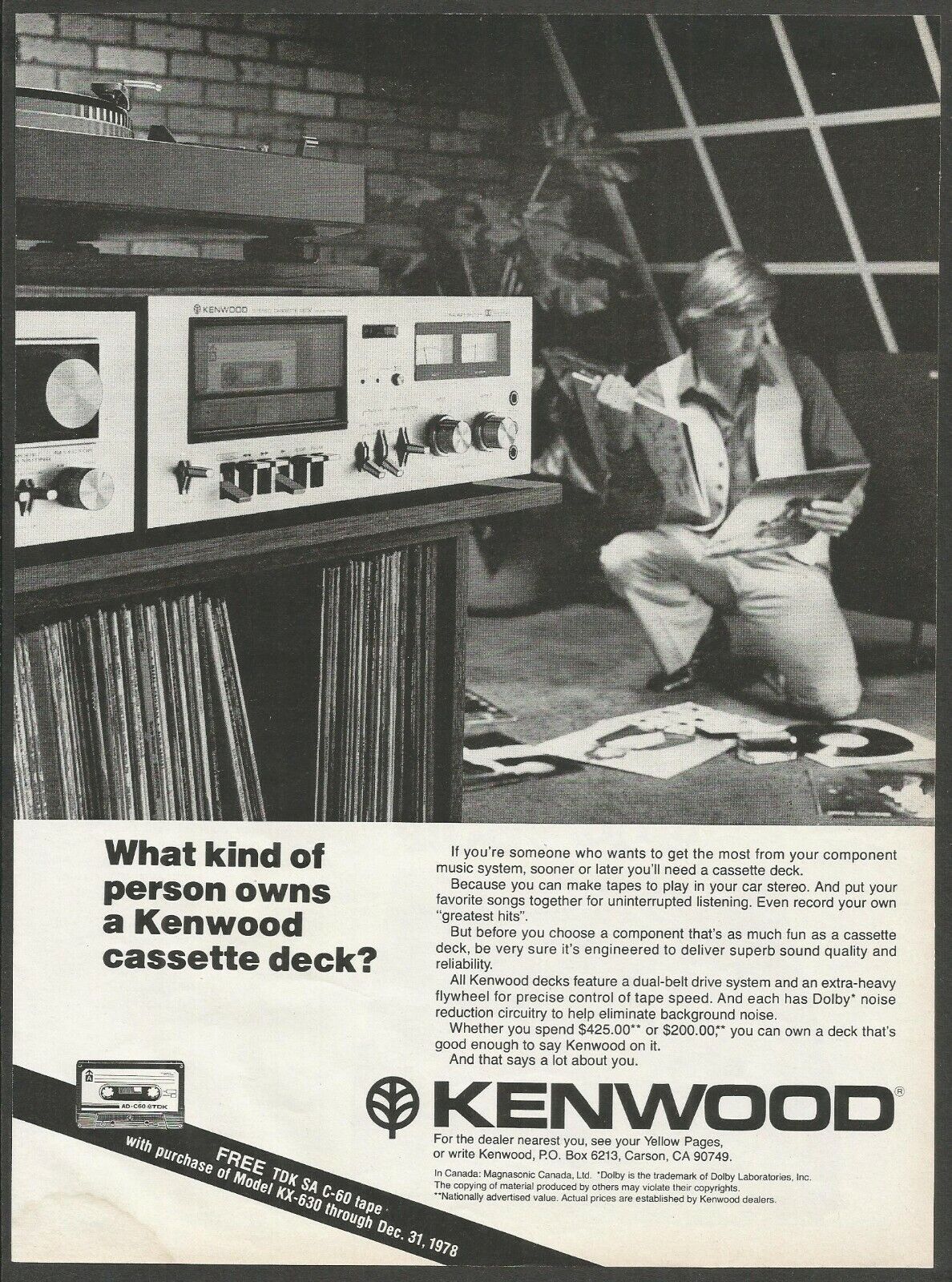 KENWOOD Hi-Fi Cassette Deck Tape Recorder  - 1978 Vintage Print Ad