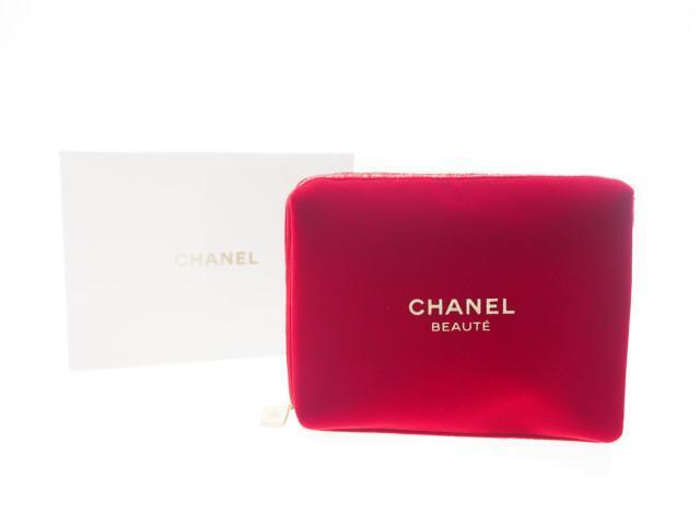 Chanel Novelty Coffre Pouch BEAUTE Glitter Velvet Red