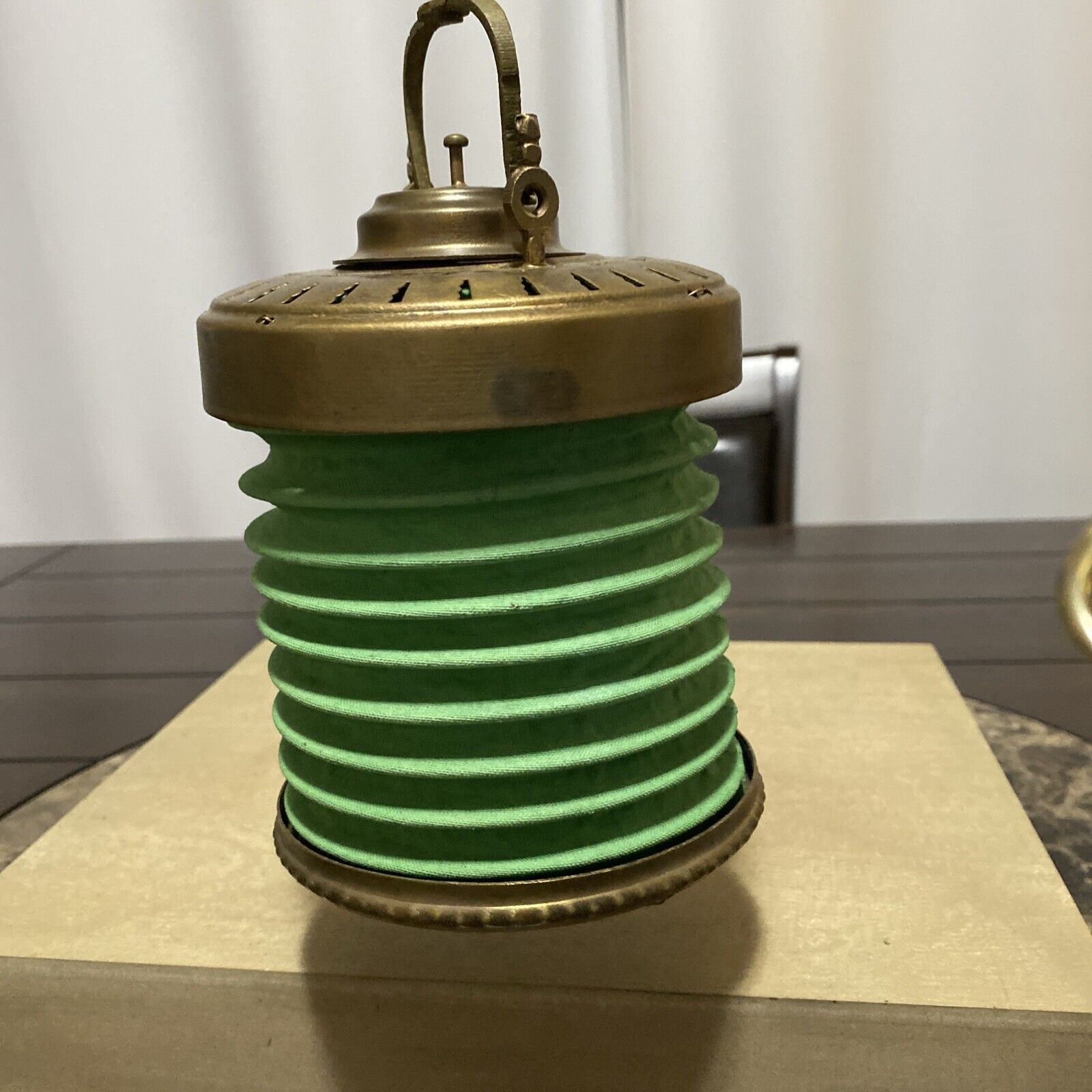 Two's Company Vintage Green And Brass Collapsable Lantern