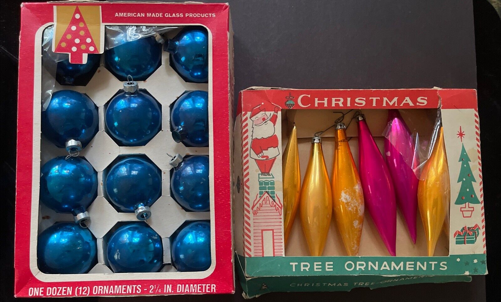 Two vintage boxes glass Christmas tree Christmas ornaments