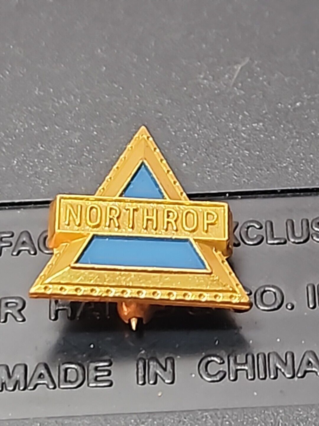 Vintage Northrop Lapel OR Hat Pin Triangle Gold Tone Blue Inside JRR6
