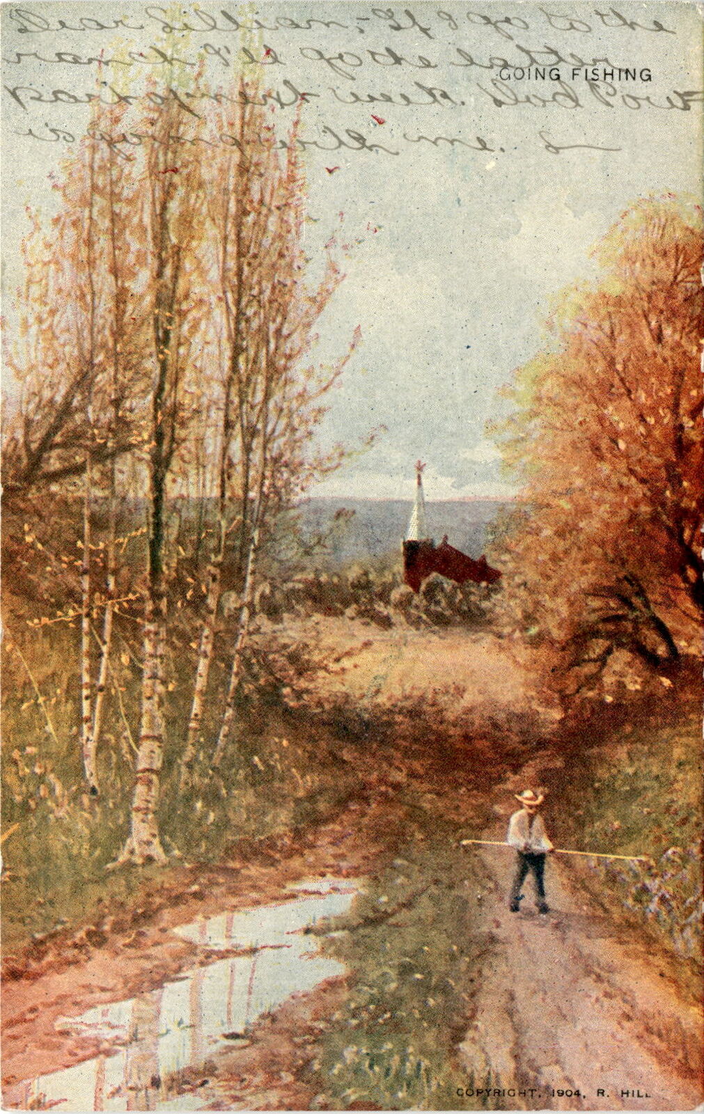 fishing scene, 1904, Miss Lillian Halford, Butte, Montana, Ed Postcard