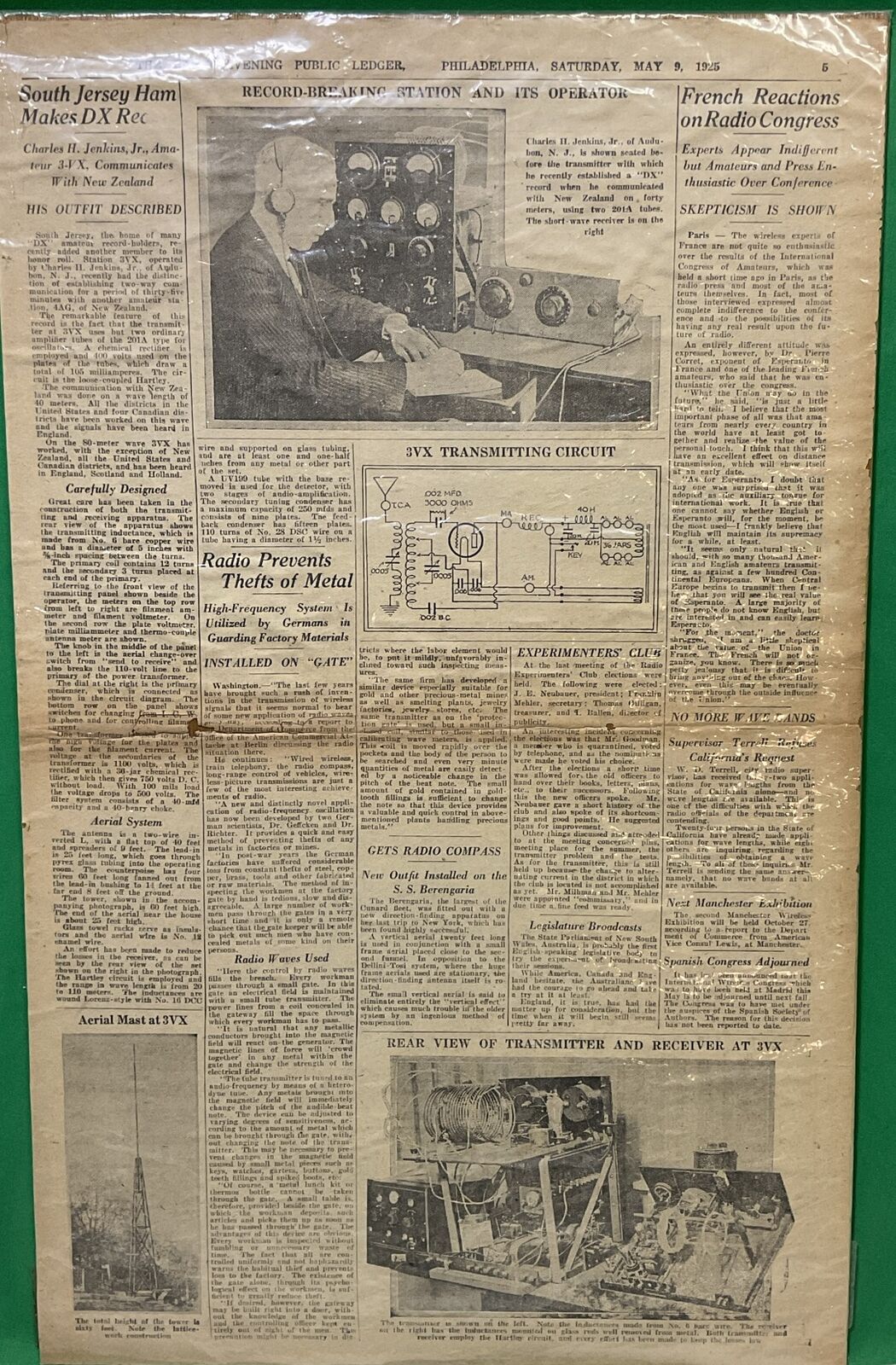 Vintage 1925 - The Radio Evening Public Ledger Newspaper- Philadelphia 11” X 18”