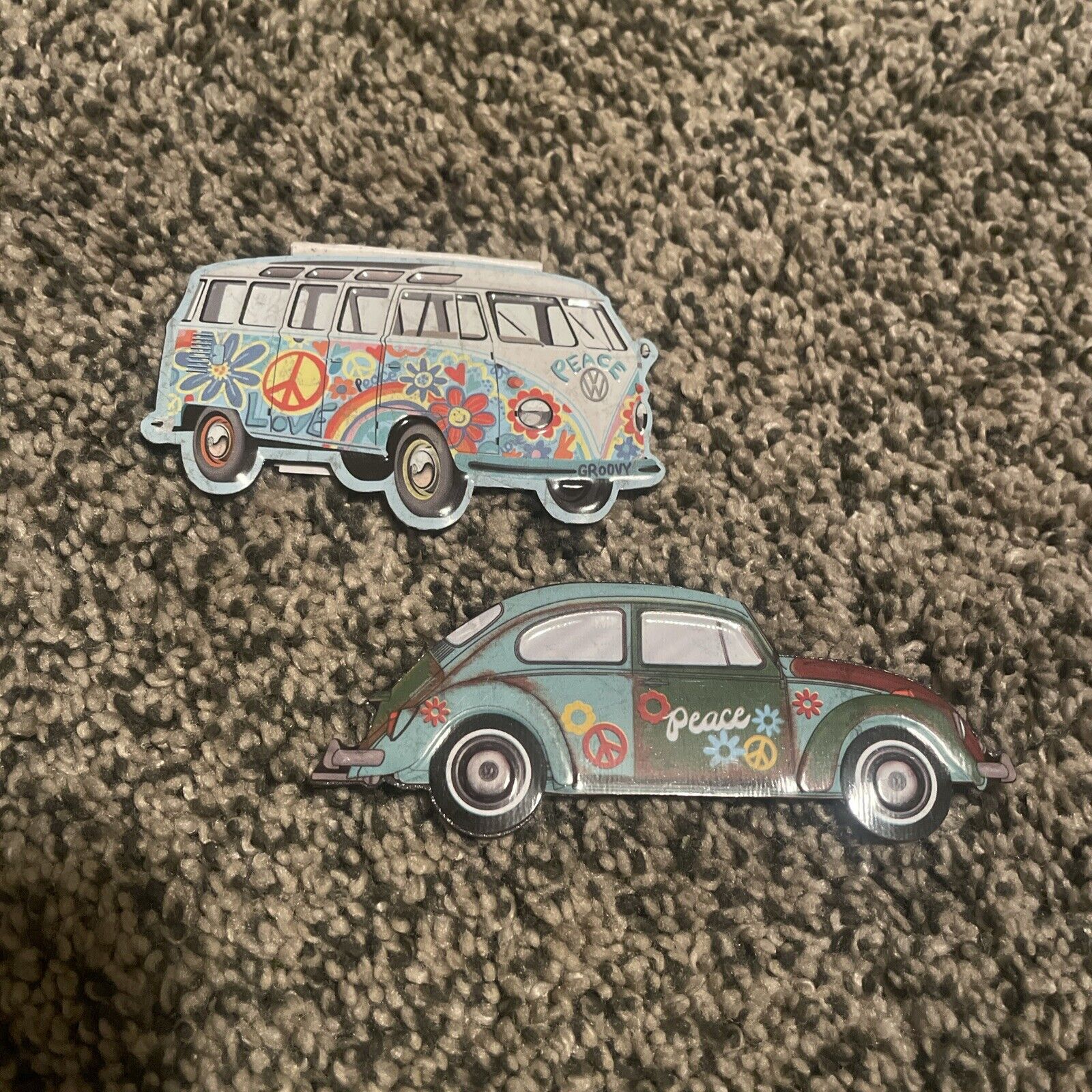 VW Bug  And Van Peace Love Hippie Refrigerator Fridge Magnets. Volkswagen
