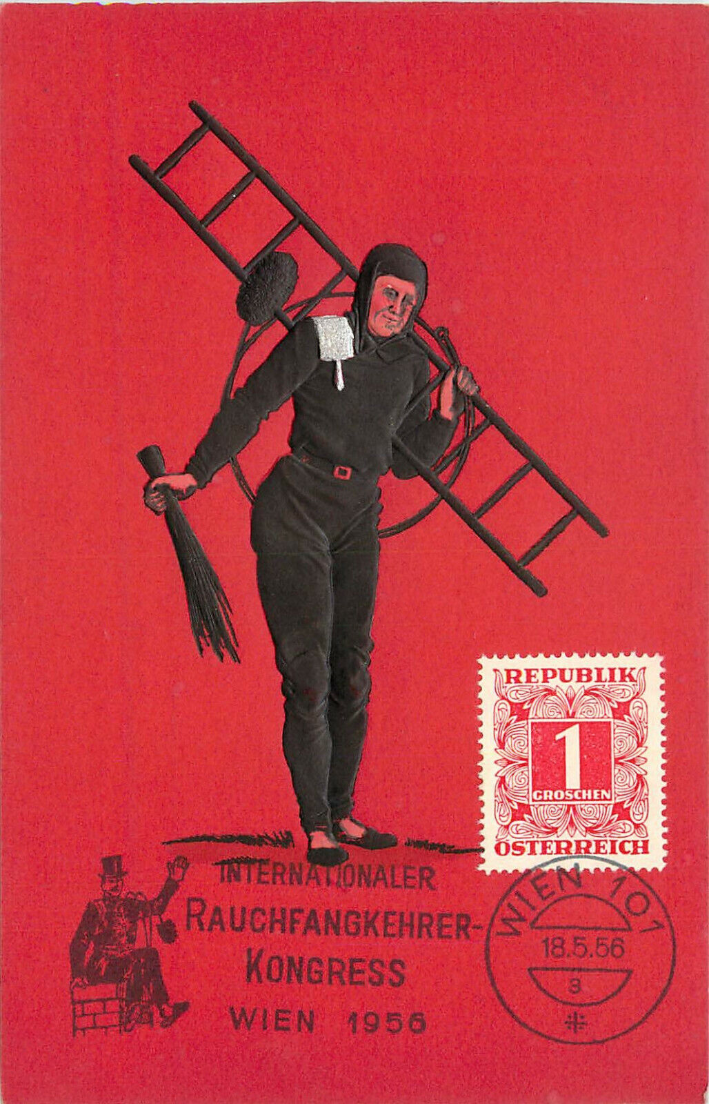 pre 1906 Embossed Postcard Chimney Sweep Used For Rauchfangkehrer Kongress 1956