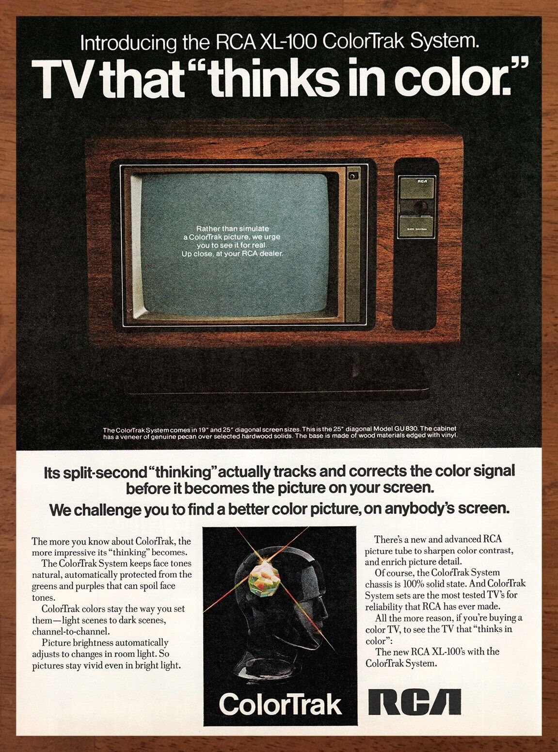 1975 RCA ColorTrak System Vintage Print Ad/Poster 70s Retro Wall Bar Art Decor