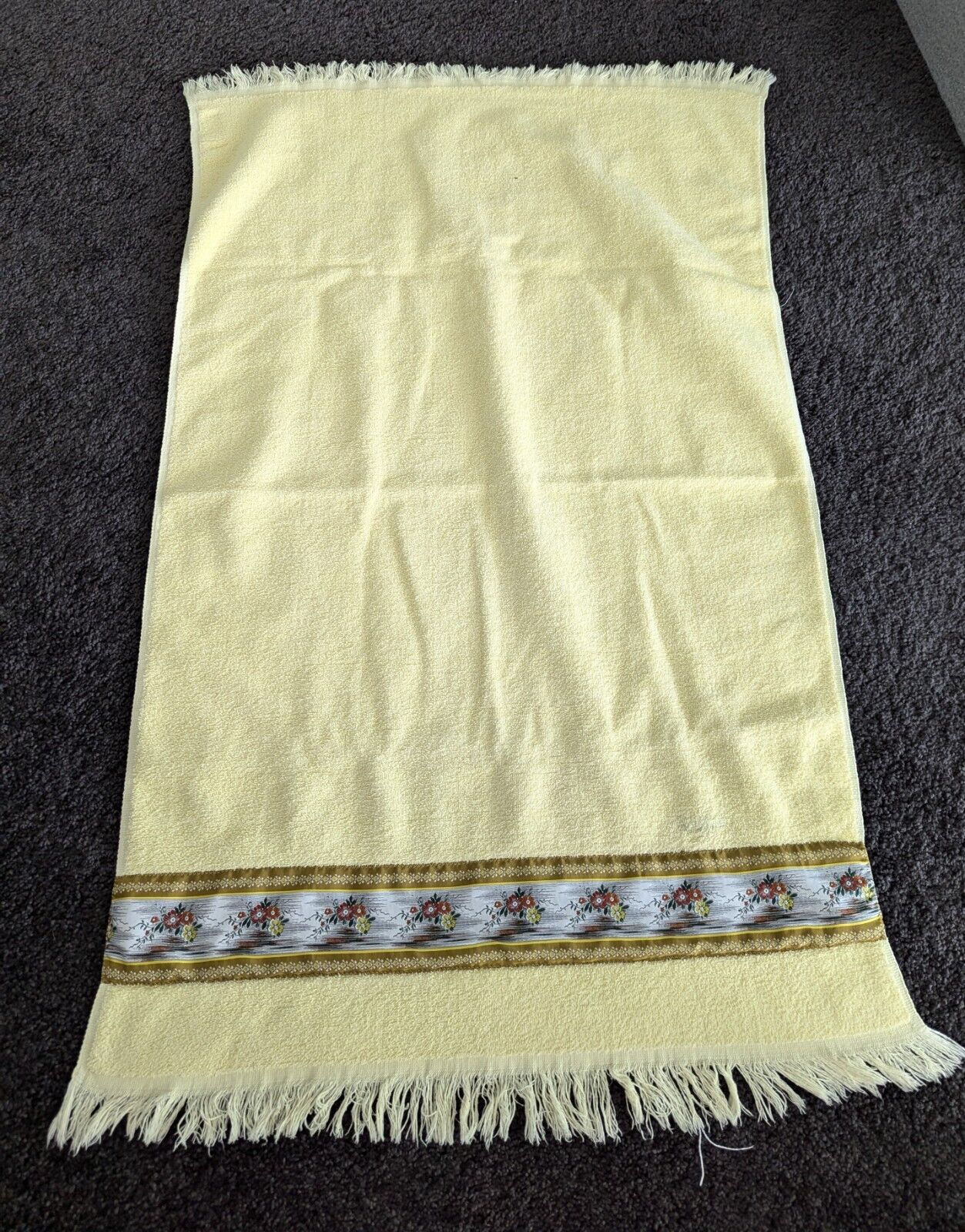Vtg Dundee Golden Crown Towel Bath Yellow With Flower Ribbon Trim USA 38\