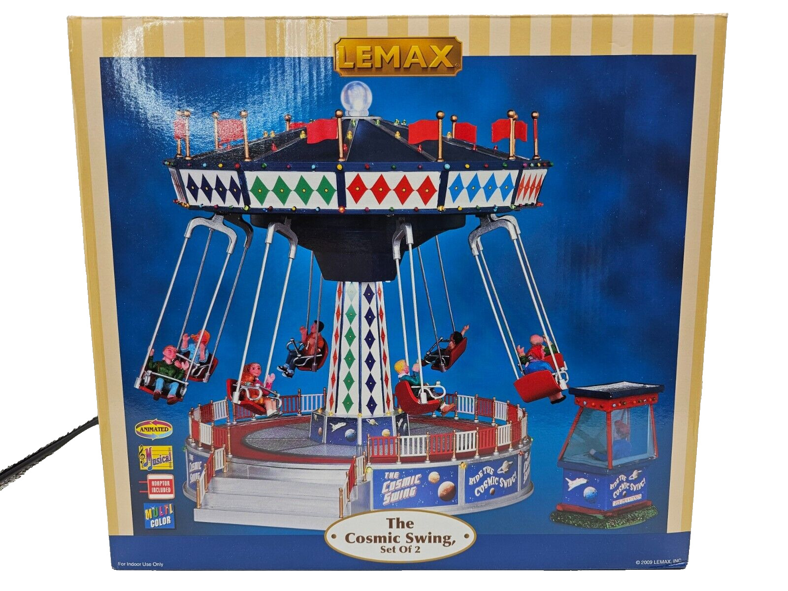 Lemax Cosmic Swing 2009 Village Collection Rare (Retired) w Ticket Booth Works