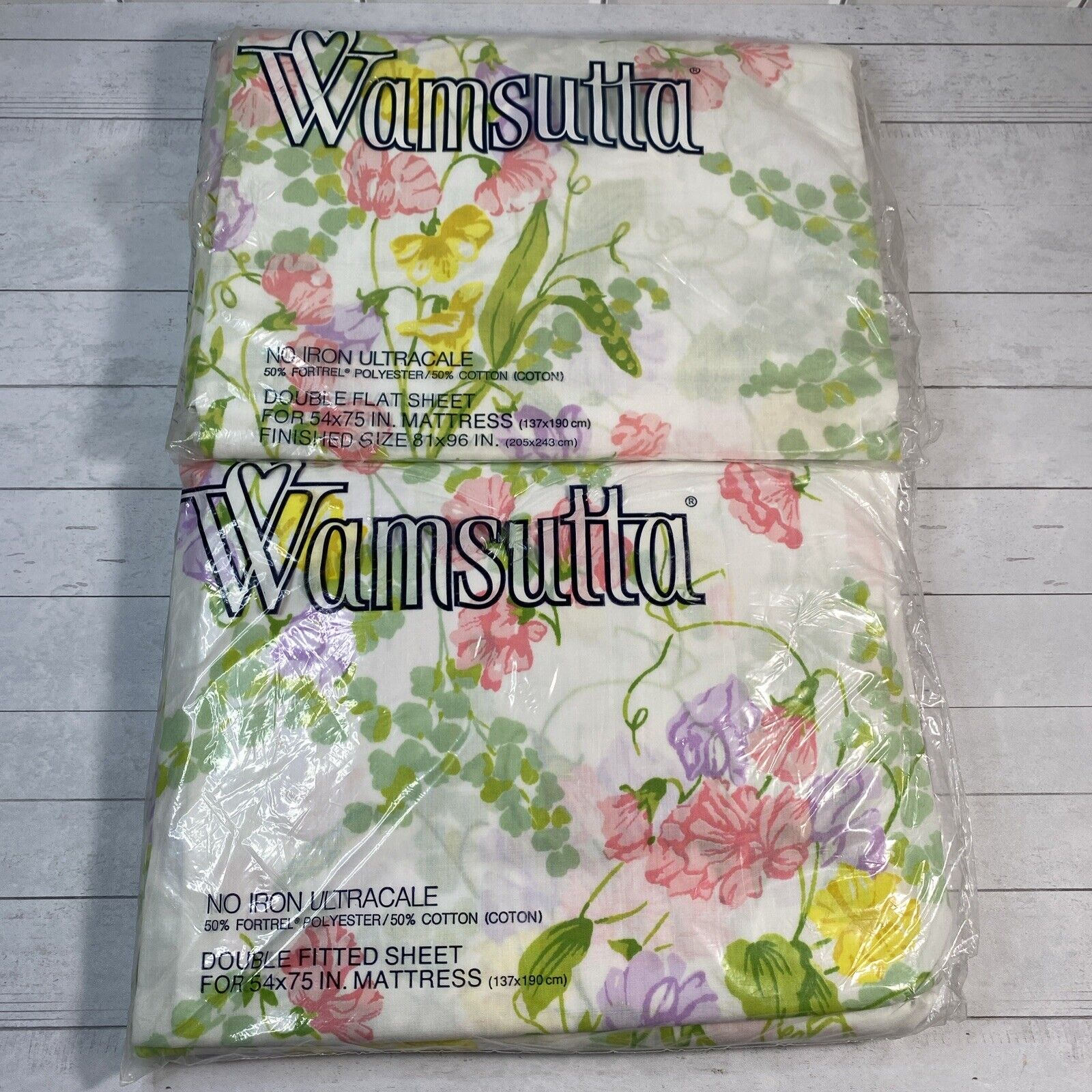 Wamsutta Ultracale Sweet Pea Flat Fitted Sheets Double Full Vintage New Sealed