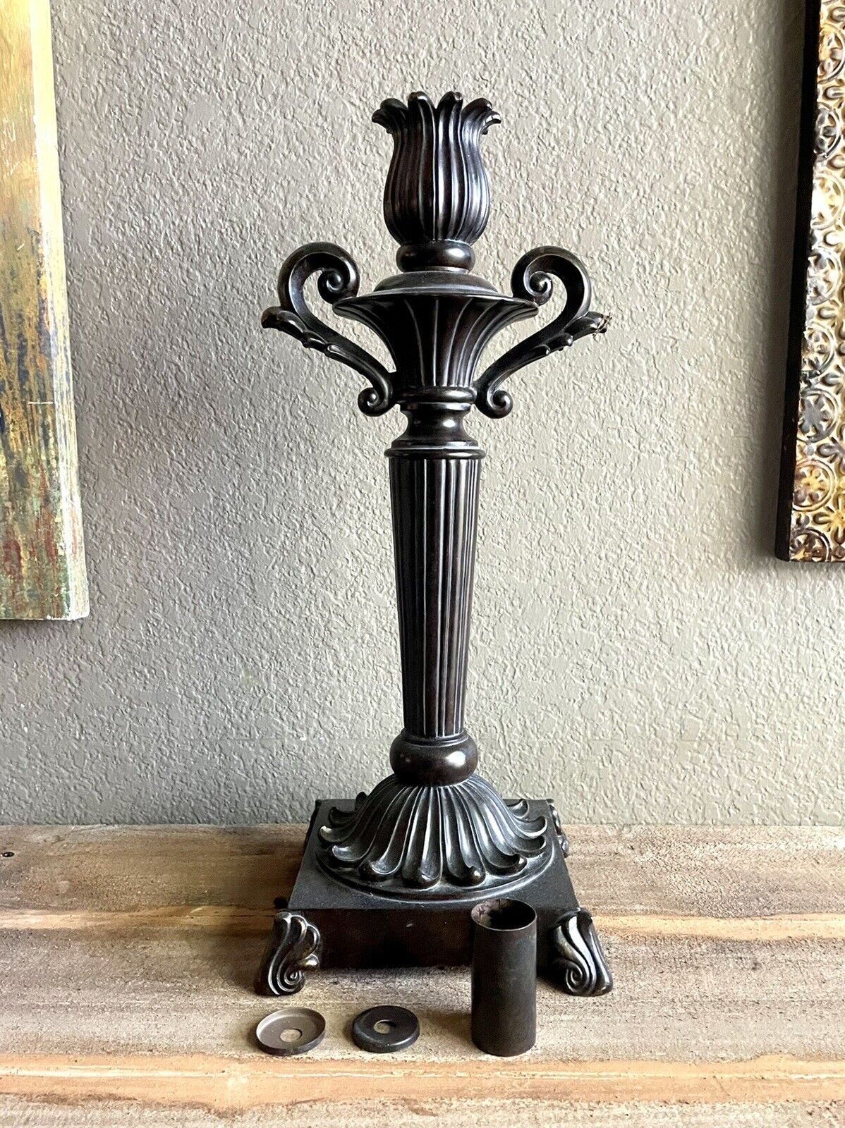 Cast Metal Lamp Base Only No Cord Or Shade with Dark Bronze Finish