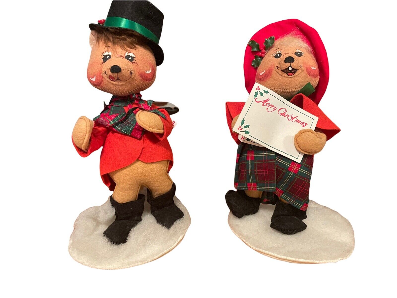 Annalee Doll Christmas Caroling Boy & Girl Bear Plush Carolers #8055 #8061 Decor