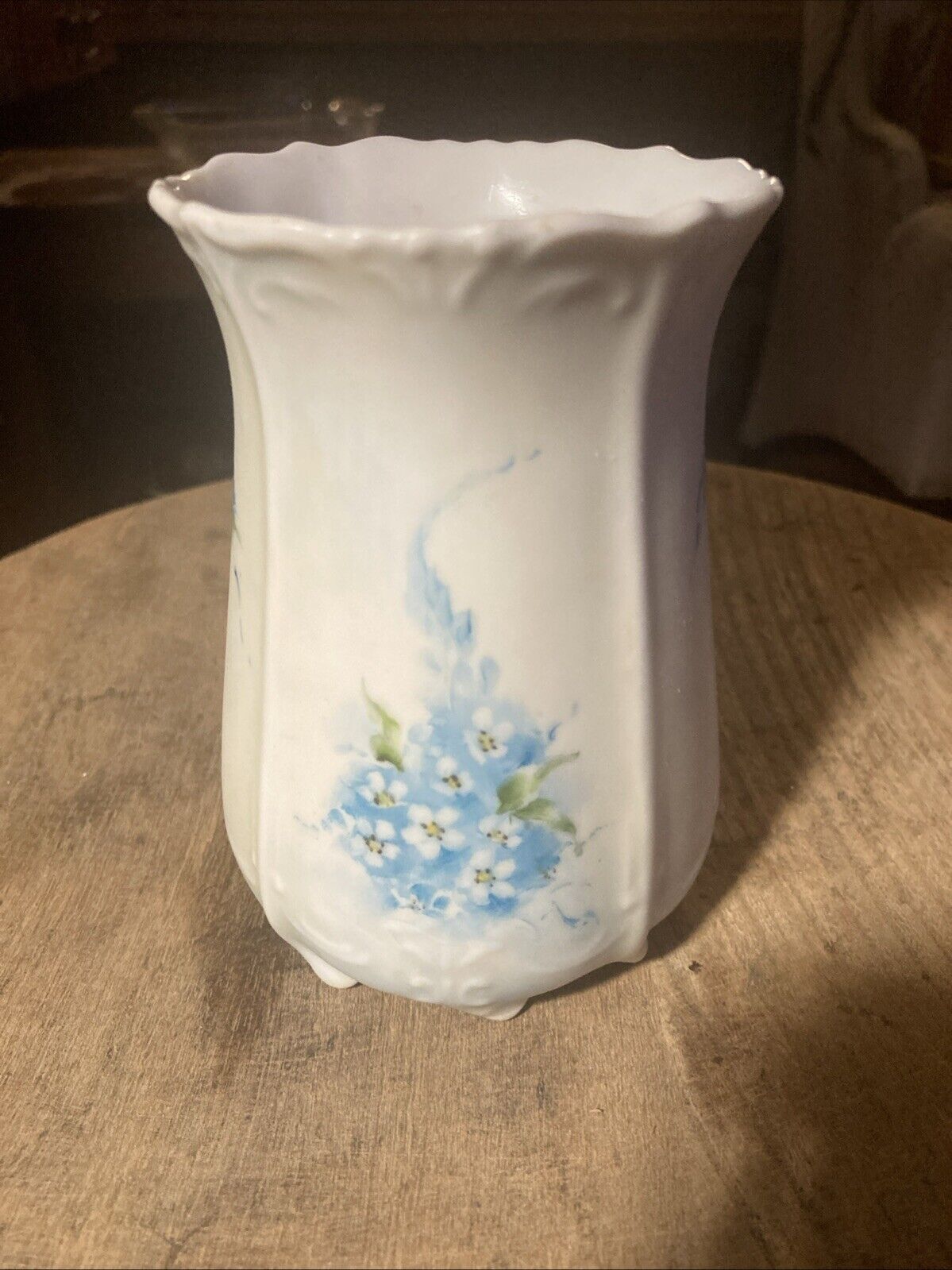 Antique Cream Porcelain Vessal Vase Floral Motif 