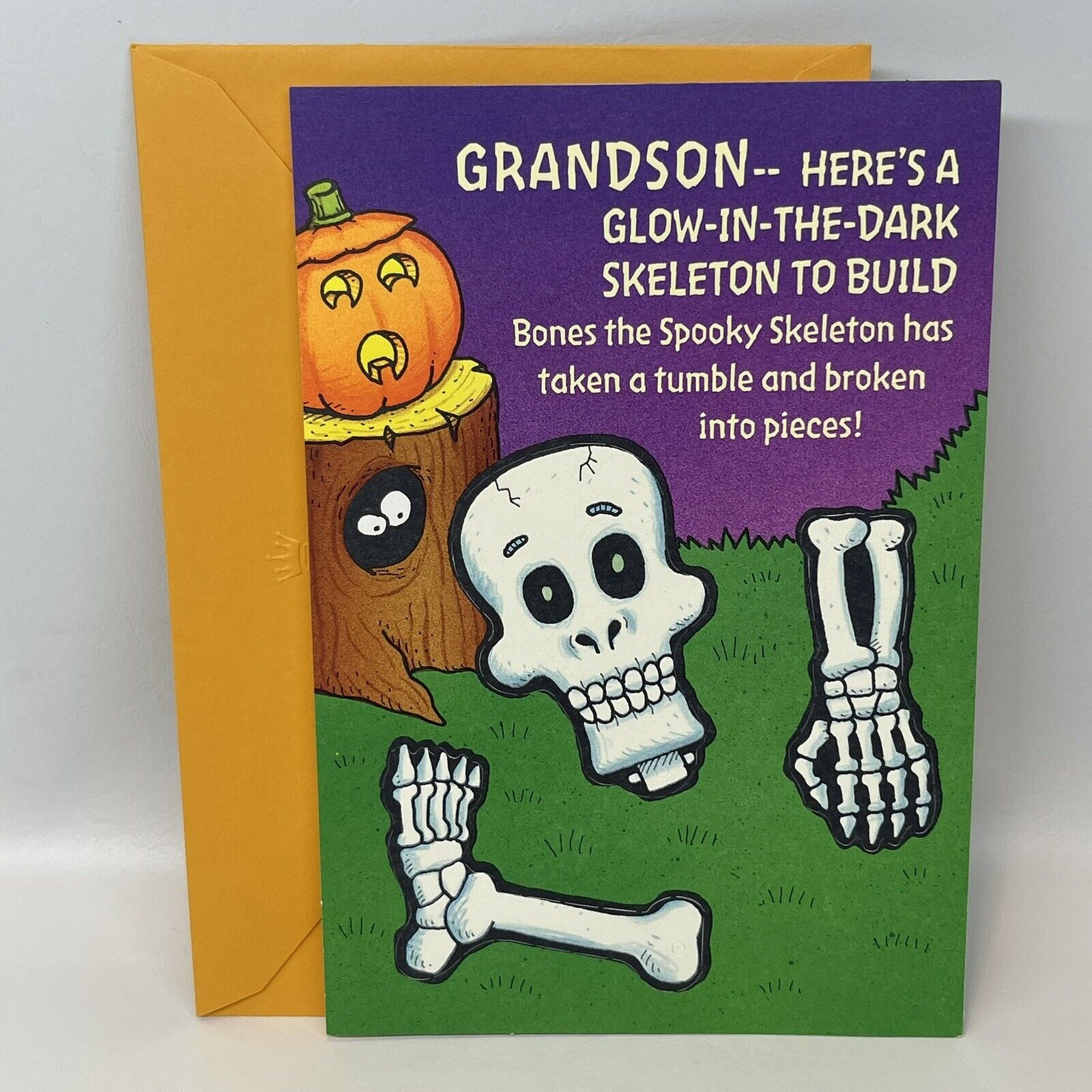 Hallmark Grandson Halloween Greeting Card Skeleton Punch Out Glow In Dark Unused