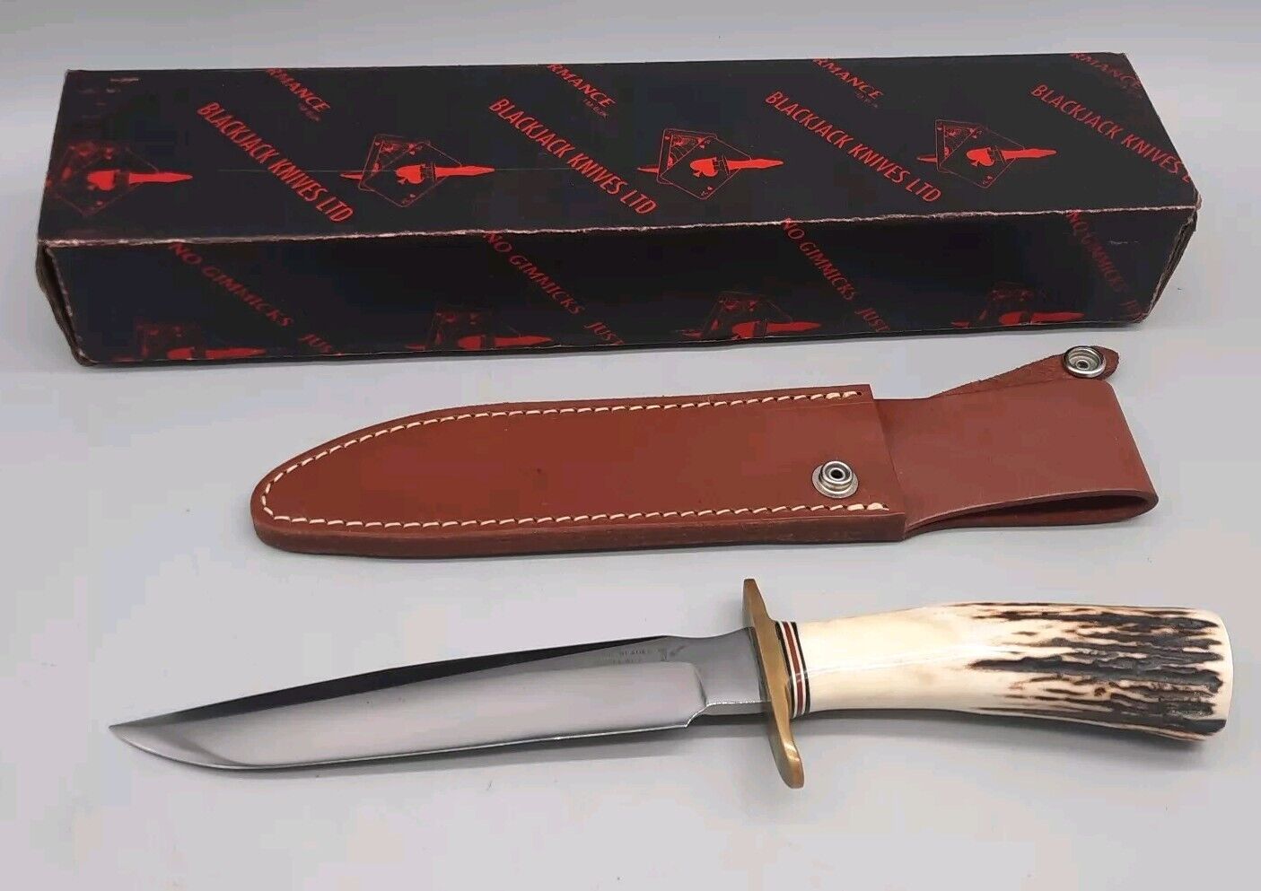 Vintage Blackjack Model 1-7 Classic Knife Thick Stag Handles W/ Sheath & Box 