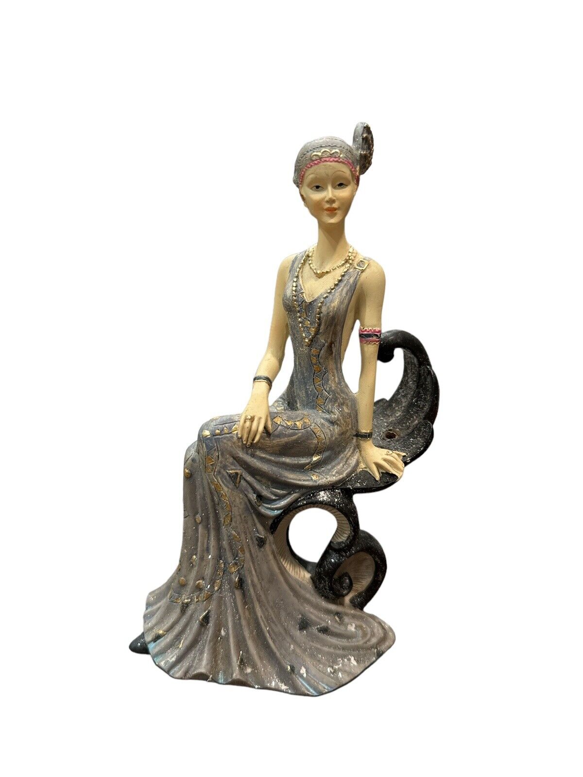 Beautiful Rare Seated Art Deco figurine by Shudehill - Flapper 7.5 Inches