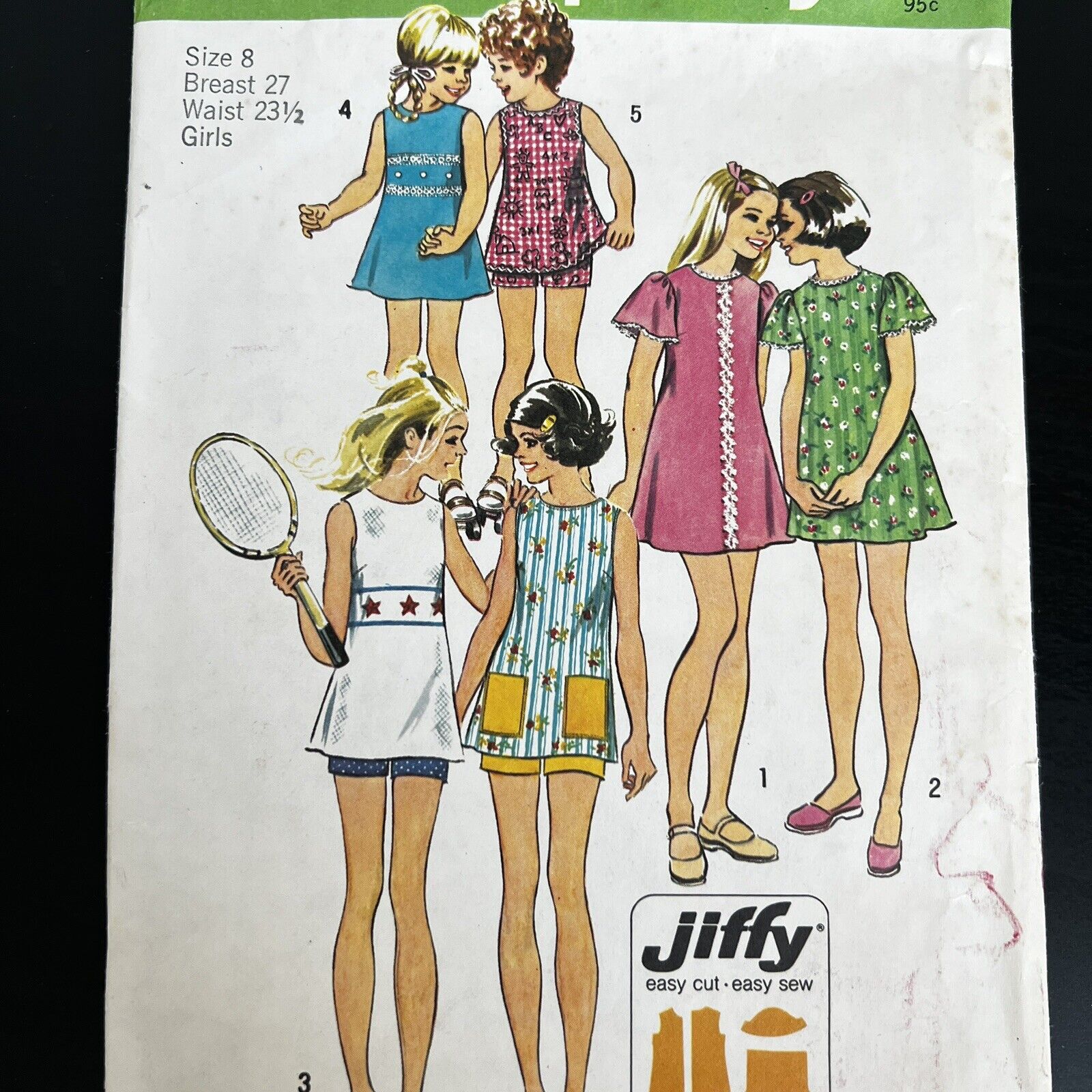 Vintage 1970s Simplicity 5597 Girls Mod Boho Dress + Shorts Sewing Pattern 8 CUT