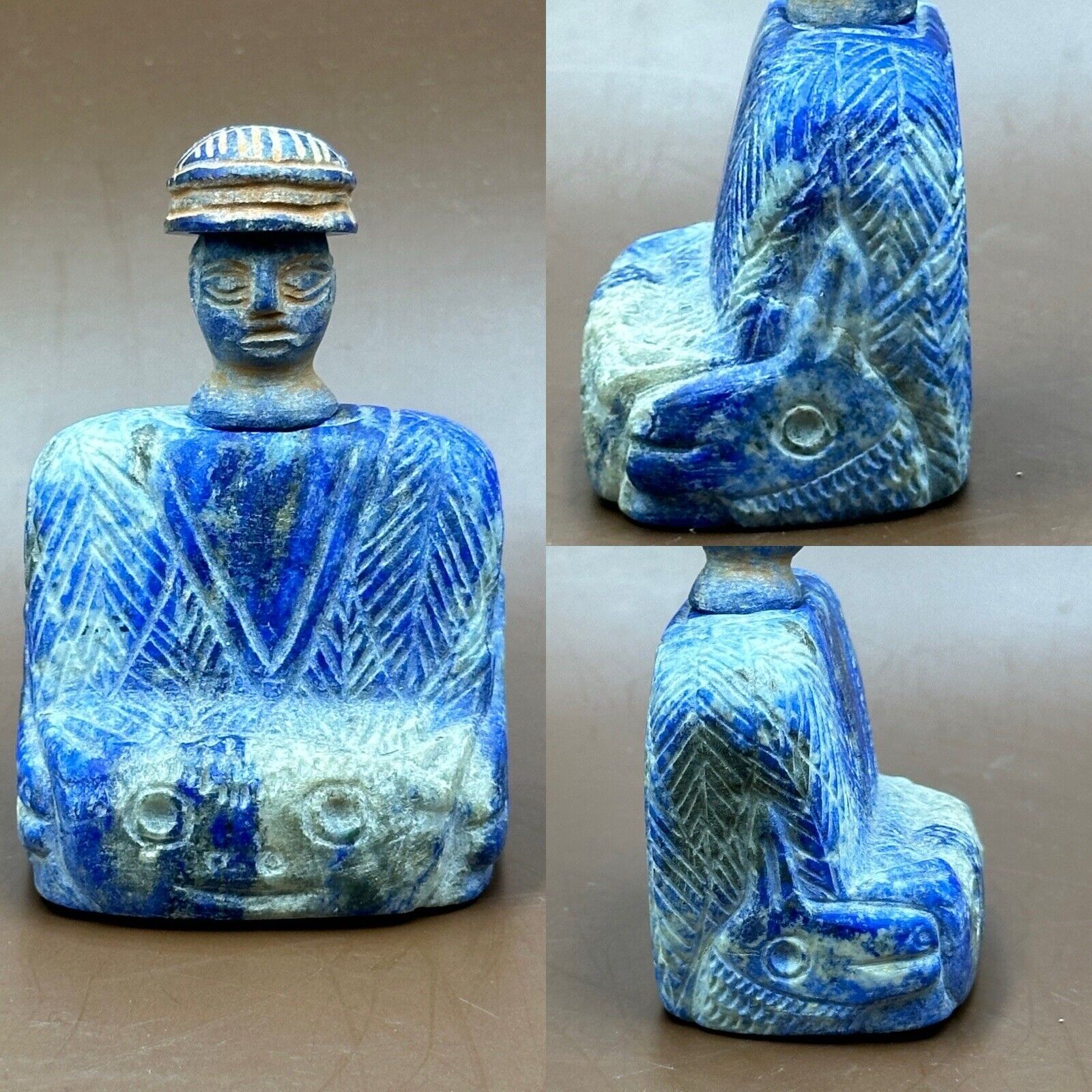 Stunning Ancient Near Eastern Bactrian Composite Idol Animal Carving Lapis Stone