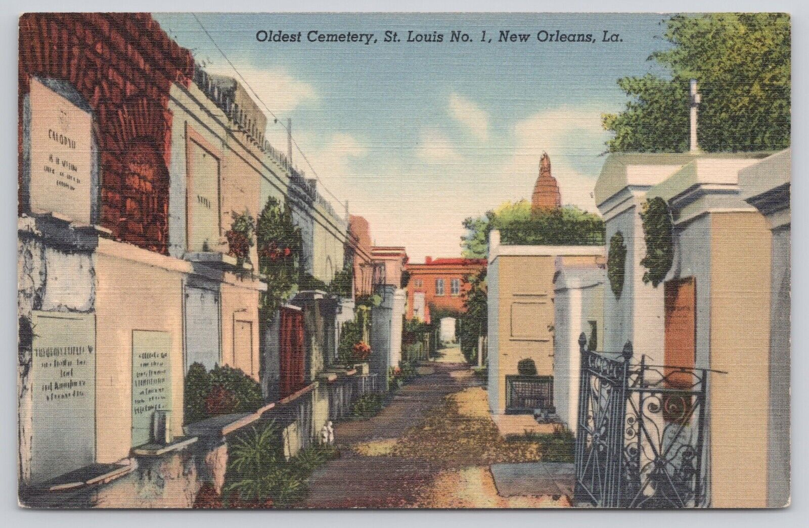 New Orleans LA Oldest Cemetery St Louis No. 1 Above Ground Graves 1938 Postcard