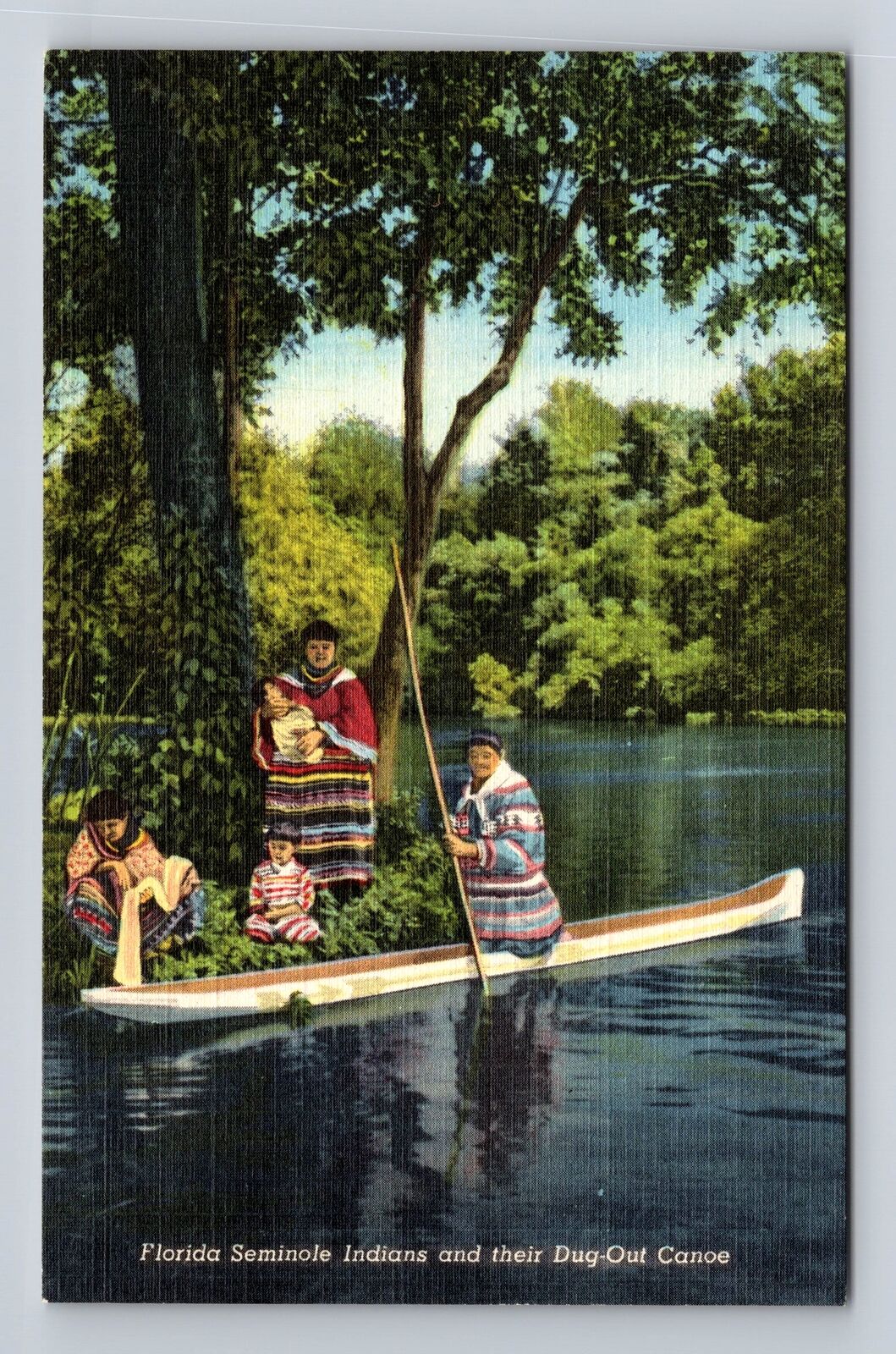 FL-Florida, Seminole Indians And Their Dug Out Canoe, Antique, Vintage Postcard
