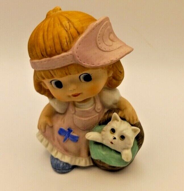 Vintage Homco Little Girl with Kitten Porcelain Ceramic Figurine 