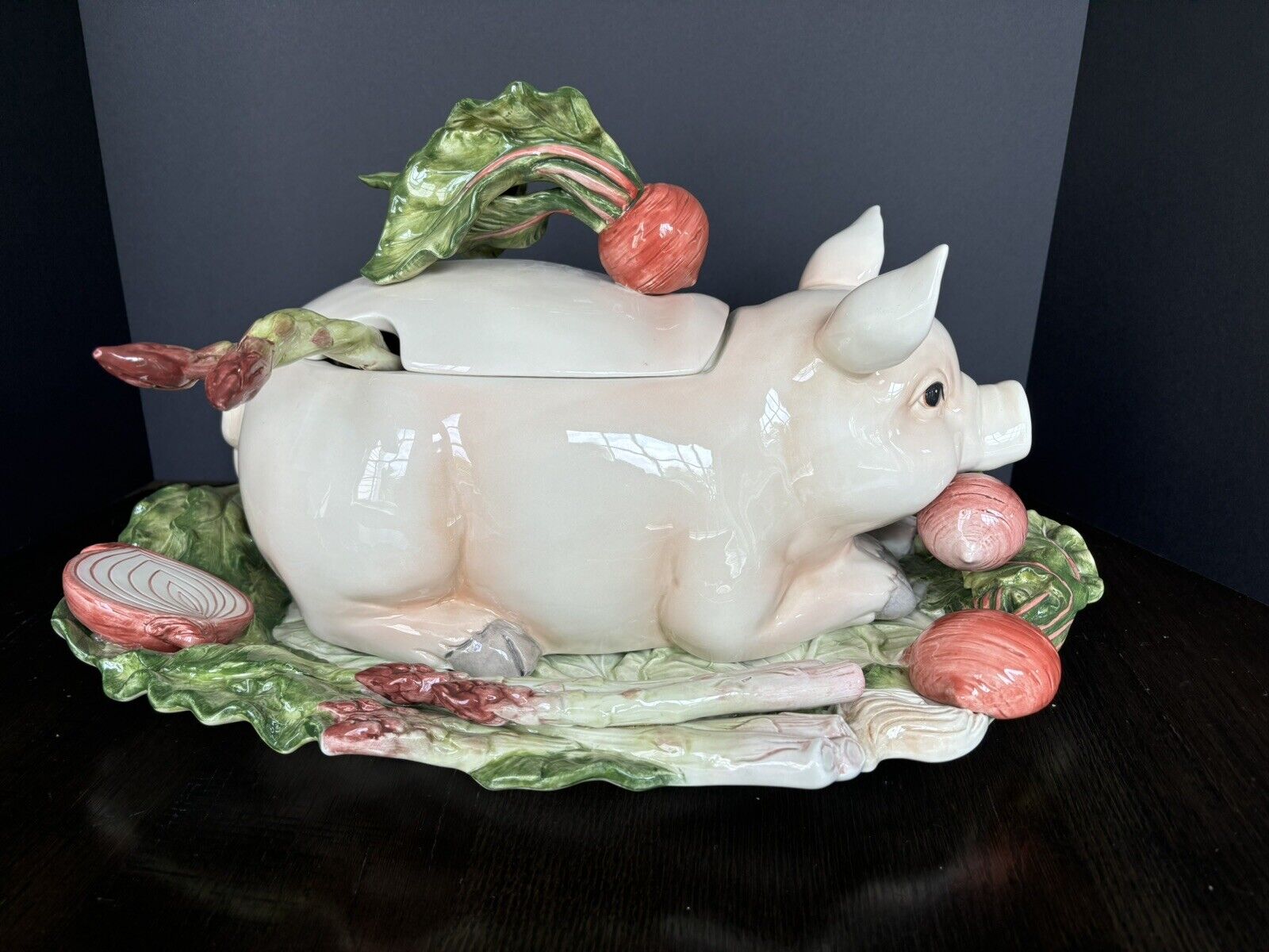 Vintage Fitz and Floyd French Market Pig Tureen with Platter and Ladle