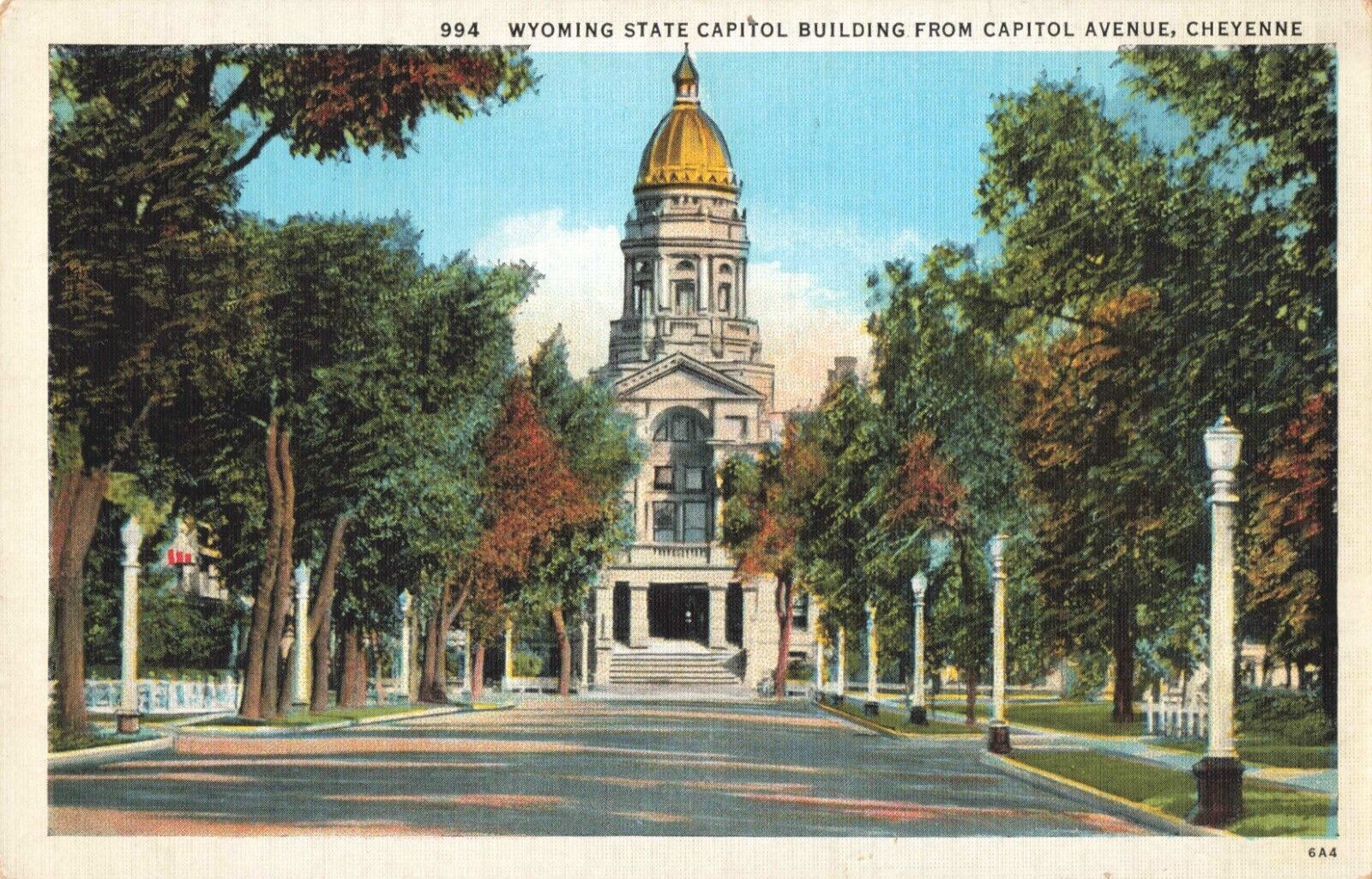 Cheyenne WY Wyoming, State Capitol Building & Capitol Avenue, Vintage Postcard