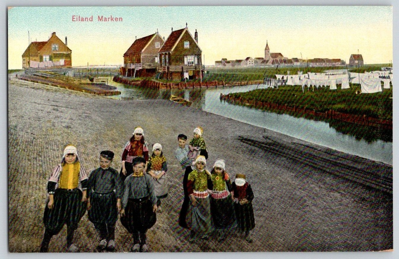 Antique Postcard~ Native Children~ Marken Island, North Holland, Netherlands