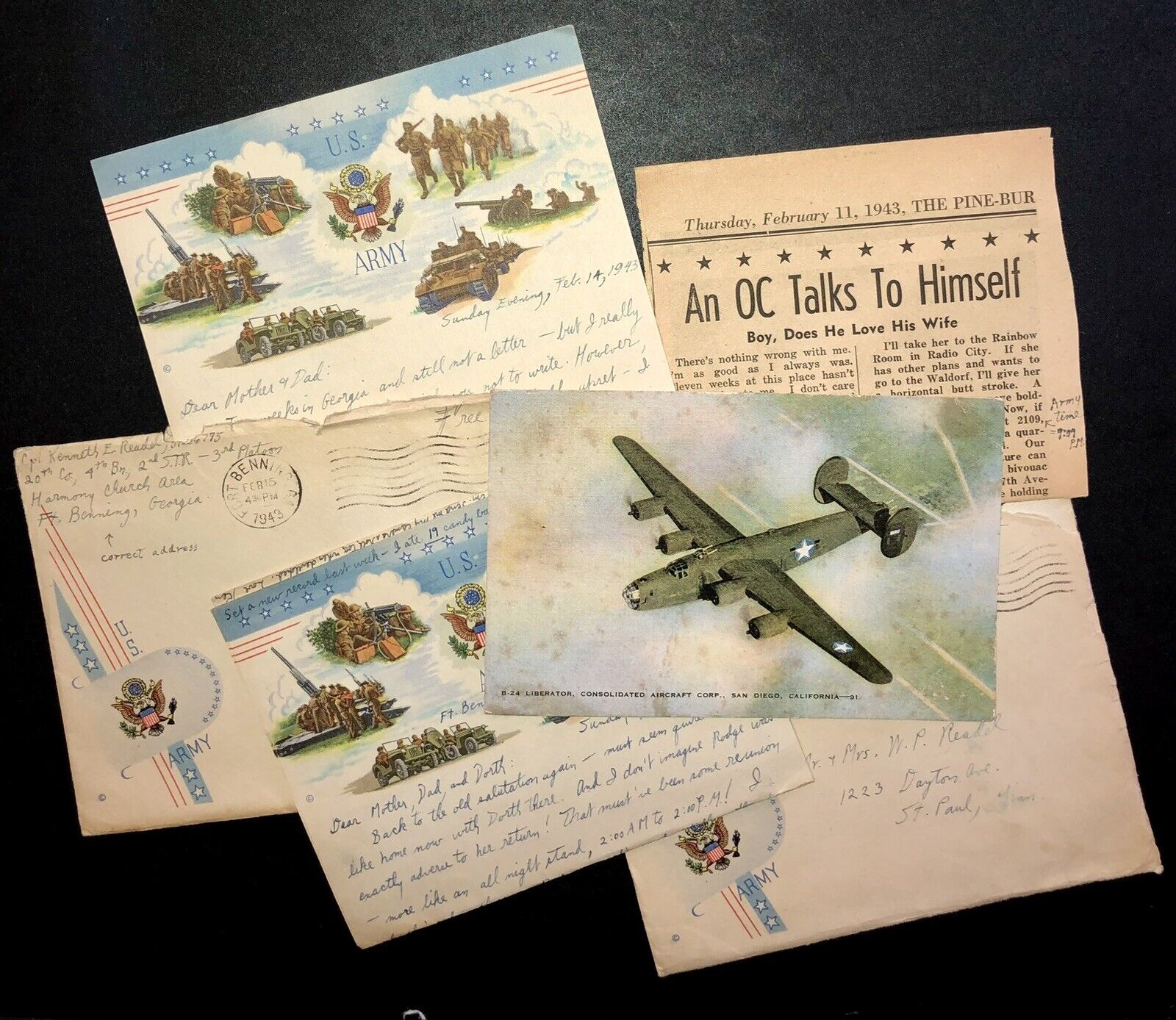 Original WW2 US Army Air Force Family Correspondence Personal War Letters Cards