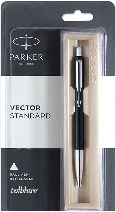 Parker Vector Standard CT Ball Pen BP (Blue Ink & Black Body) New SS Chrome Trim