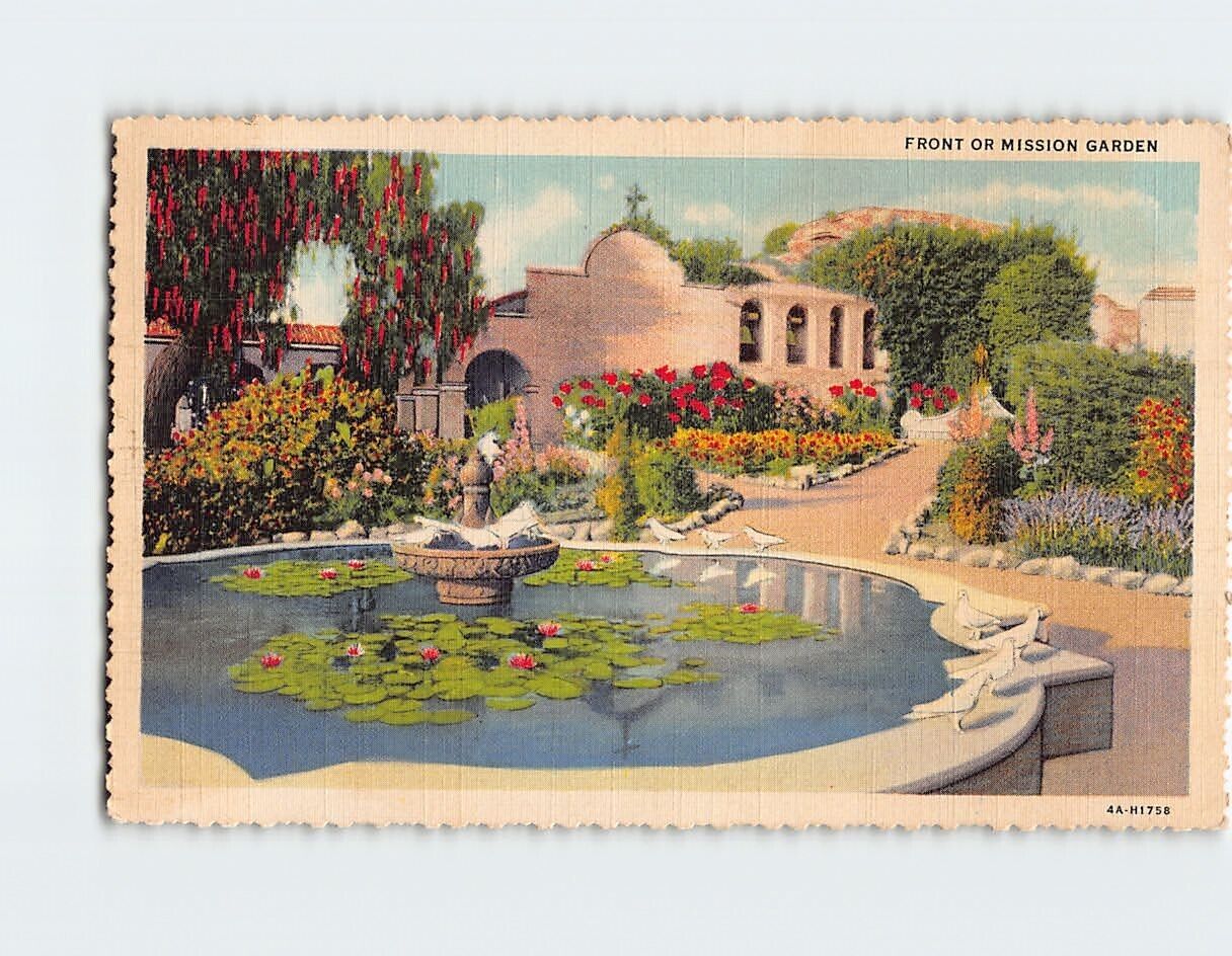 Postcard Mission San Juan Capistrano Front of Mission Garden California USA